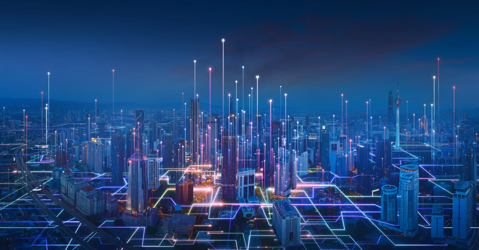 Smart city and abstract line and dot connect with gradient line