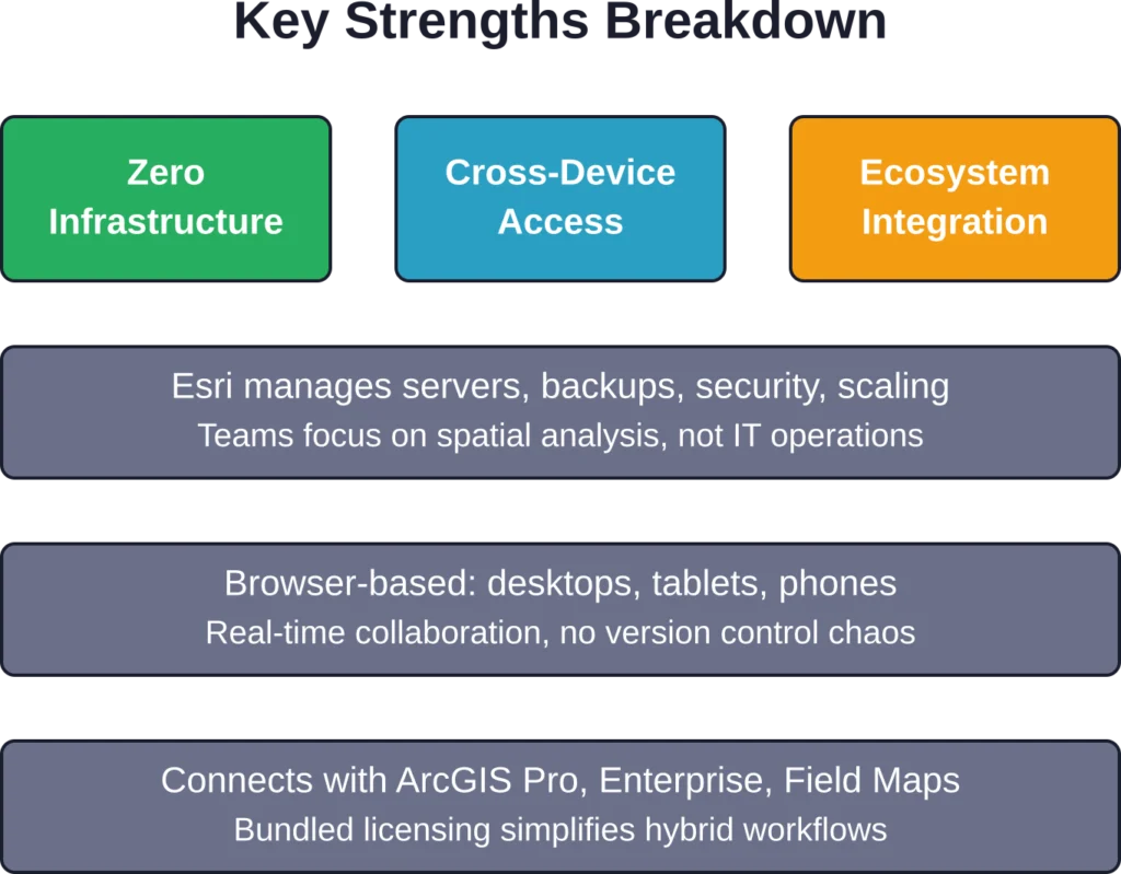 The three primary advantages organizations cite when adopting ArcGIS Online.